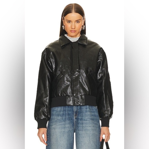 Revolve Superdown Black x bridget katrina oversized jacket SZ Large Faux Leather - Picture 2 of 15